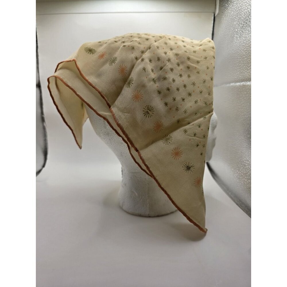 Vintage 1950s Sheer Silk Chiffon Square Scarf Sunburst Print Cream Orange Green - Picture 5 of 10